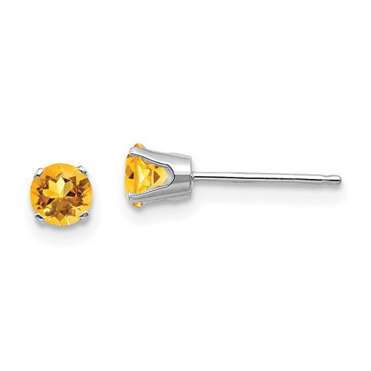 Citrine Classic Stud Earrings in 14 Karat White Gold