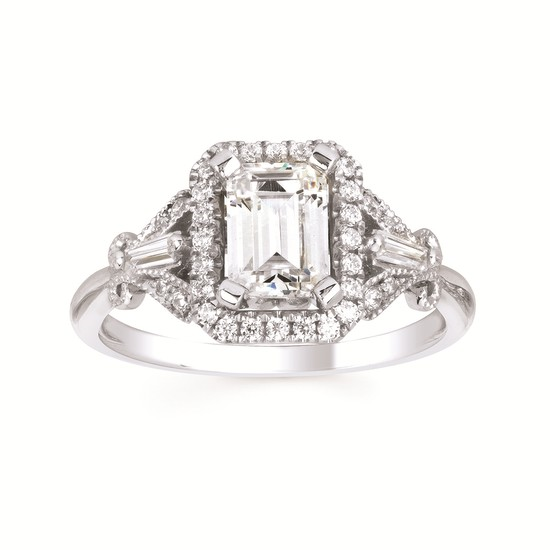 1-3/8cttw Vintage Inspired Halo Wedding Set in 14 Karat White Gold
