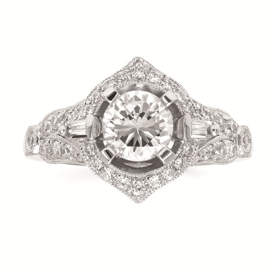 1-5/8cttw Vintage Inspired Halo Wedding Set in 14 Karat White Gold