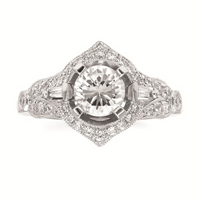 1-5/8cttw Vintage Inspired Halo Wedding Set in 14 Karat White Gold