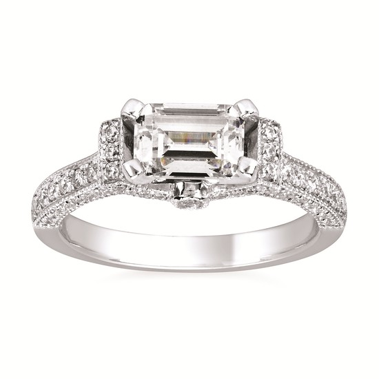 1-5/8cttw Vintage Inspired Cathedral Wedding Set in 14 Karat White Gold