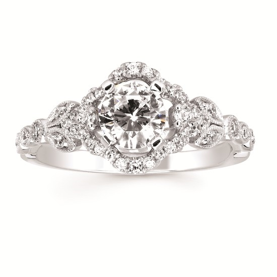 1-1/5cttw Nature Inspired Floral Wedding Set in 14 Karat White Gold