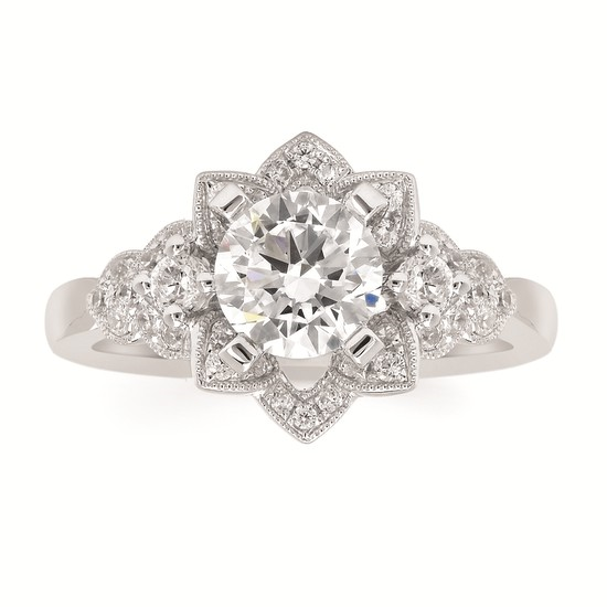 1-3/4 cttw Vintage Inspired Floral Halo Wedding Set in 14 Karat White Gold