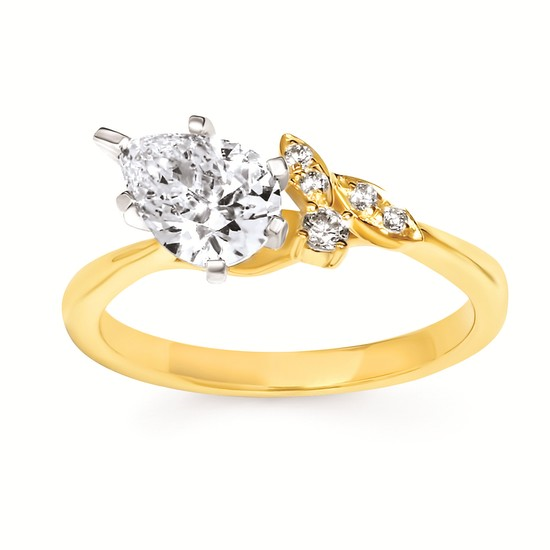 1-1/10cttw Nature Inspired Floral Wedding Set in 14 Karat Yellow Gold