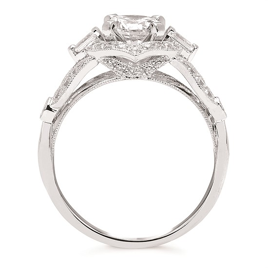 1-5/8cttw Vintage Inspired Halo Wedding Set in 14 Karat White Gold