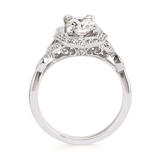1-3/8cttw Vintage Inspired Halo Wedding Set in 14 Karat White Gold