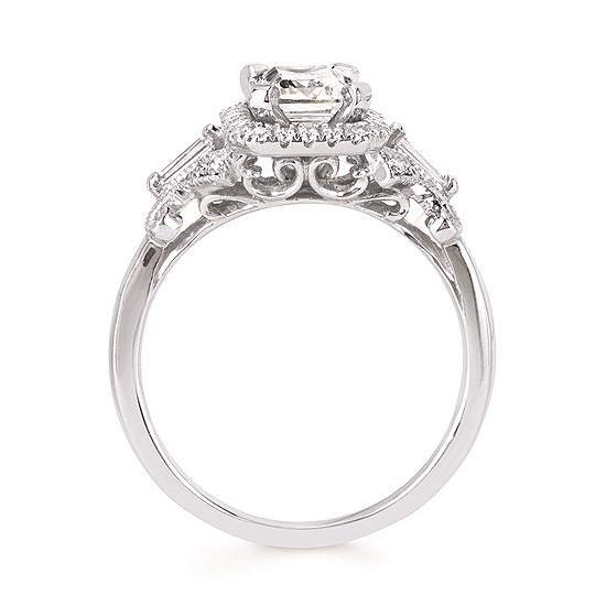 1-3/8cttw Vintage Inspired Halo Wedding Set in 14 Karat White Gold