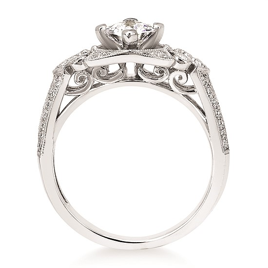 1-1/10cttw Vintage Inspired Swirl Wedding Set in 14 Karat White Gold