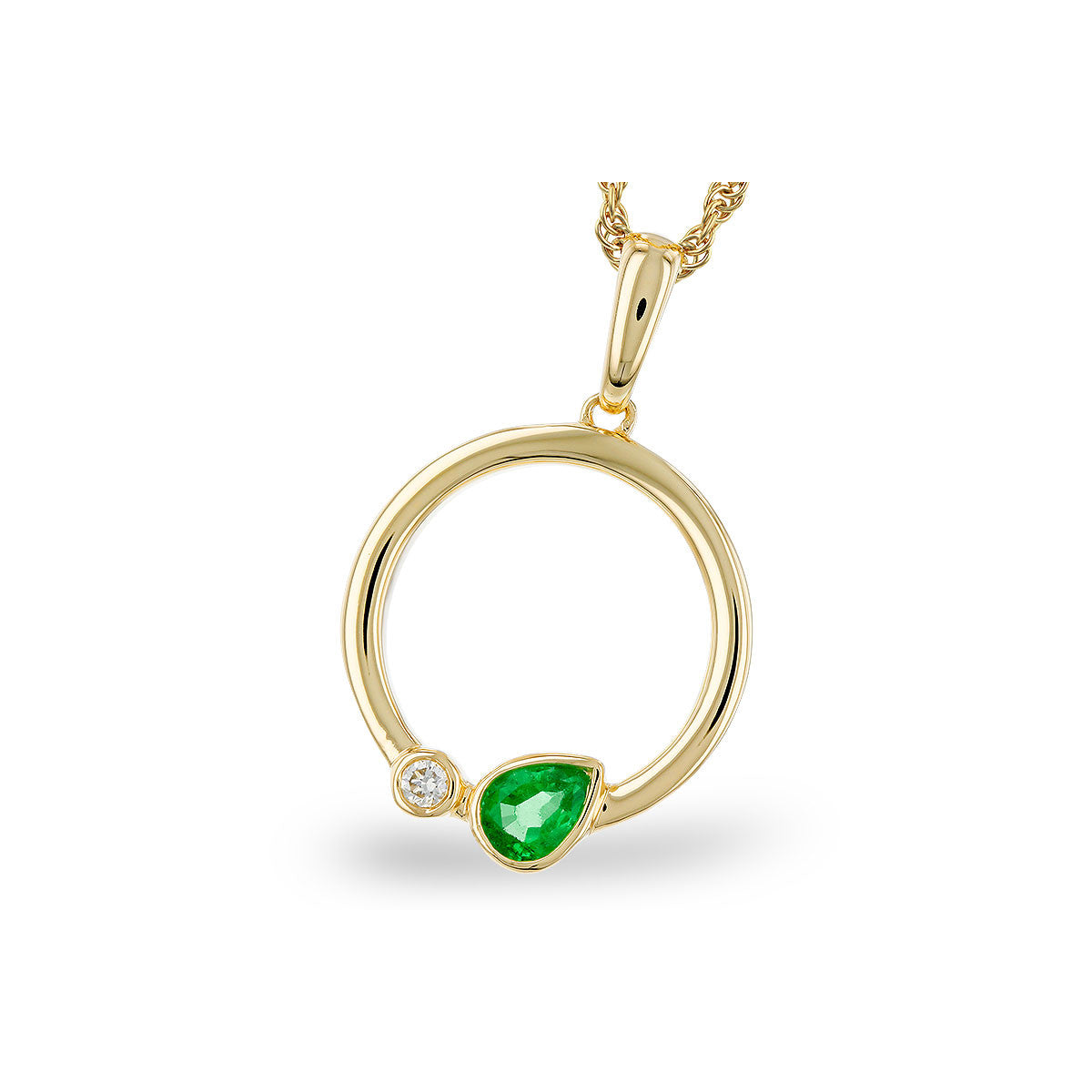 Emerald Modern Pendant in 14 Karat Yellow Gold