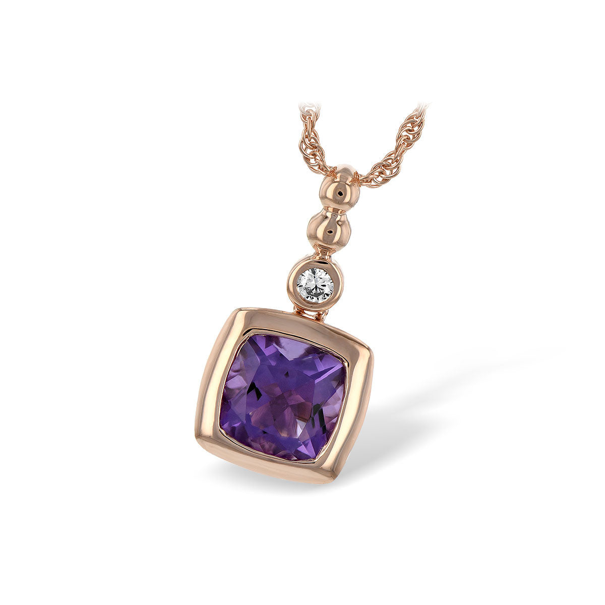 Amethyst Modern Pendant in 14 Karat Rosé Gold