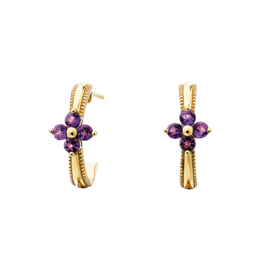 Round Amethysts J-Hoop Earrings