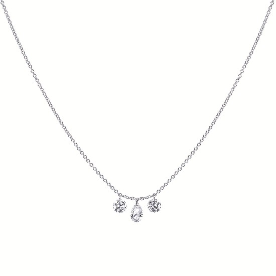 3/4cttw Minimalist Attached LAB Diamond Pendant/Necklace in 14 Karat White Gold