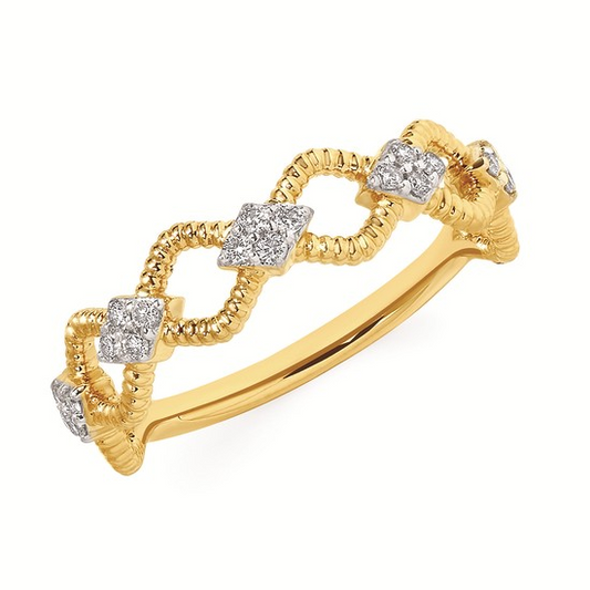 1/6cttw Vintage Inspired Link Fashion Ring in 14 Karat Yellow Gold