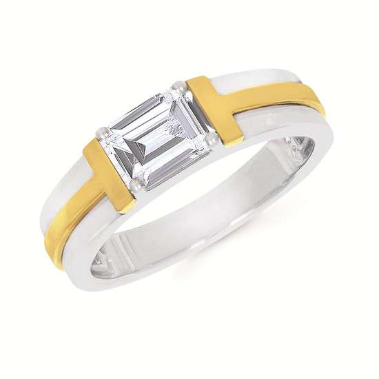 1-1/2 cttw Statement Geometric Gent's Lab Diamond Ring in 14 Karat Yellow and White Gold