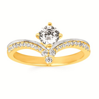 7/8cttw Modern Chevron Wedding Set in 14 Karat Yellow and White Gold