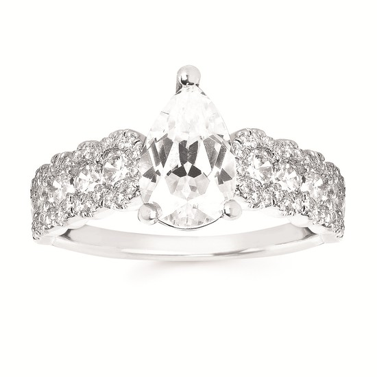 2-5/8cttw Statement Accented Wedding Set in 14 Karat White Gold