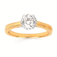 7/8cttw Modern Hidden Halo Wedding Set in 14 Karat Yellow Gold