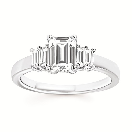 1-1/10cttw Modern Accented Wedding Set in 14 Karat White Gold