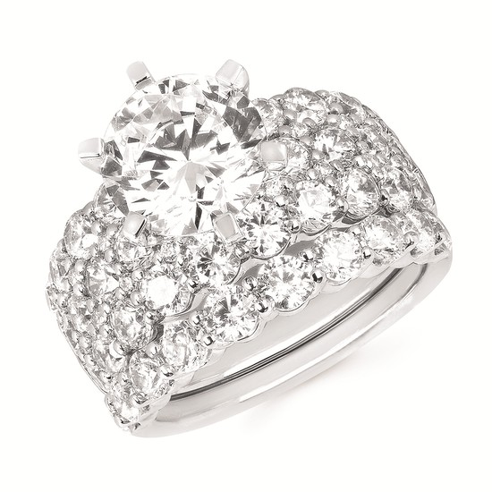 5-7/8cttw Statement Accented Wedding Set in 14 Karat White Gold
