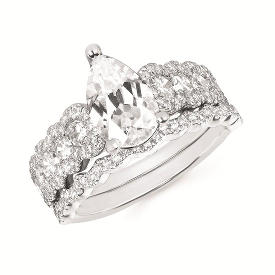 2-5/8cttw Statement Accented Wedding Set in 14 Karat White Gold