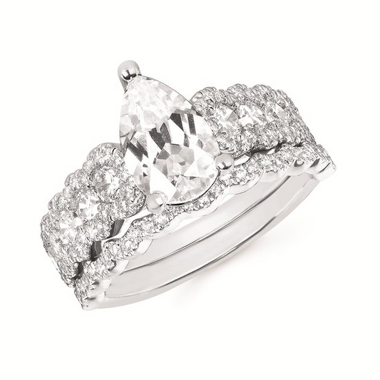 2-5/8cttw Statement Accented Wedding Set in 14 Karat White Gold
