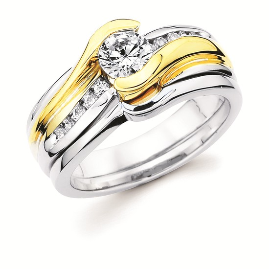 5/8cttw Classic Bypass Wedding Set in 14 Karat Yellow and White Gold
