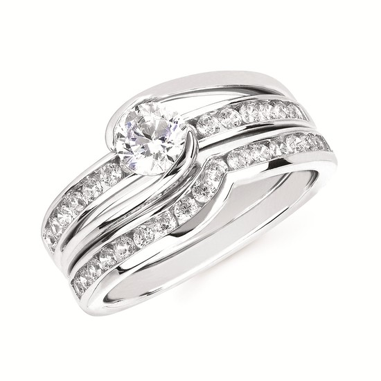 1.0cttw Classic Bypass Wedding Set in 14 Karat White Gold