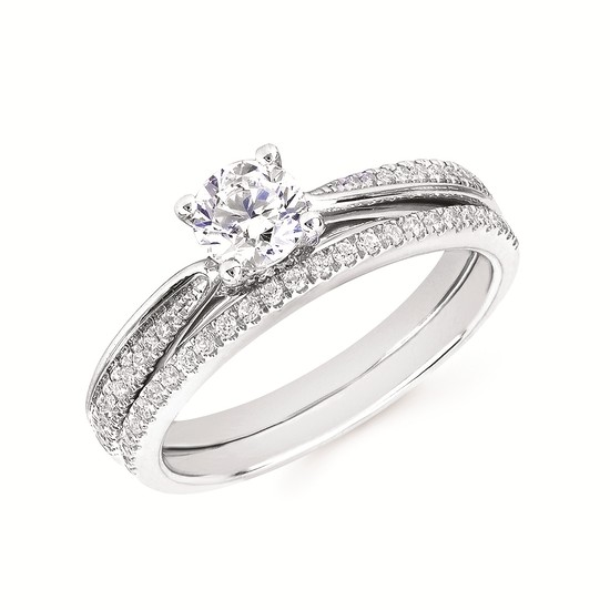 3/4cttw Classic Accented Wedding Set in 14 Karat White Gold