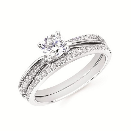 3/4cttw Classic Accented Wedding Set in 14 Karat White Gold