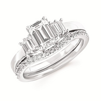 1-1/10cttw Modern Accented Wedding Set in 14 Karat White Gold