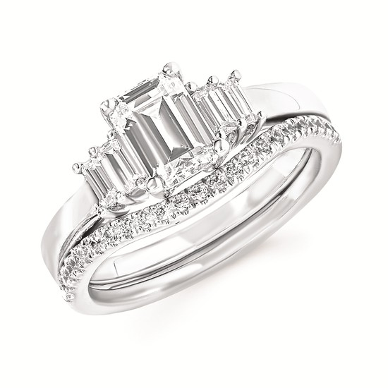 1-1/10cttw Modern Accented Wedding Set in 14 Karat White Gold