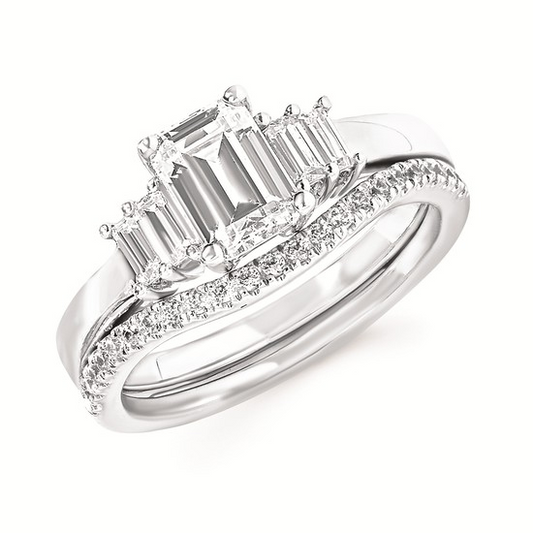 1-1/10cttw Modern Accented Wedding Set in 14 Karat White Gold