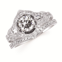 1-5/8cttw Vintage Inspired Halo Wedding Set in 14 Karat White Gold