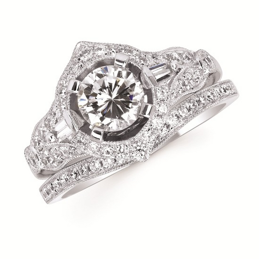 1-5/8cttw Vintage Inspired Halo Wedding Set in 14 Karat White Gold