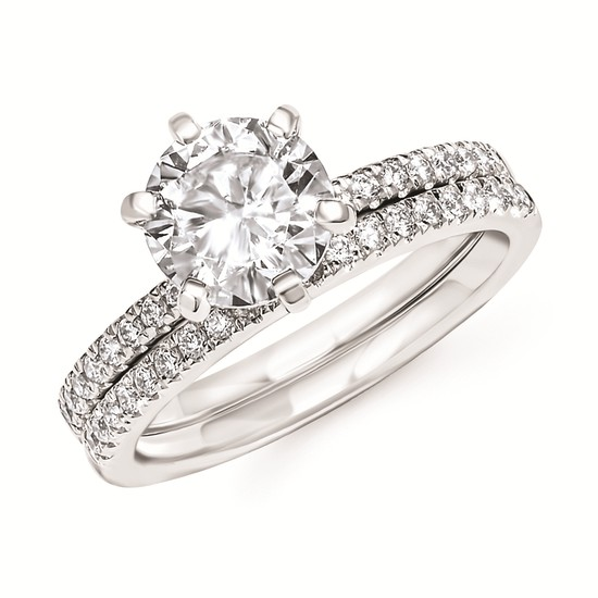 1-7/8cttw Classic Accented Wedding Set in 14 Karat White Gold