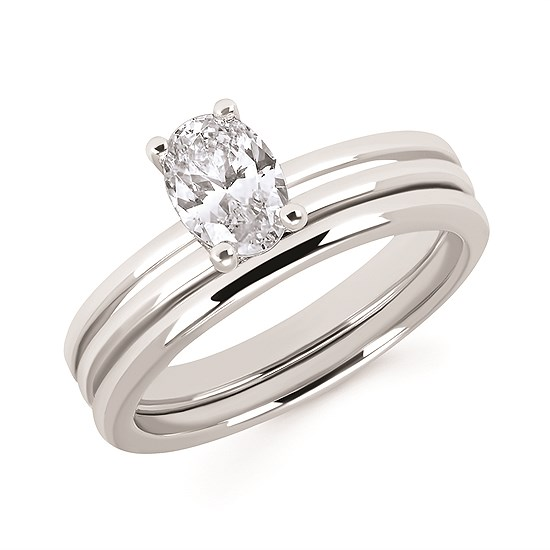 7/8cttw Classic Halo Wedding Set in 14 Karat White and Rose Gold
