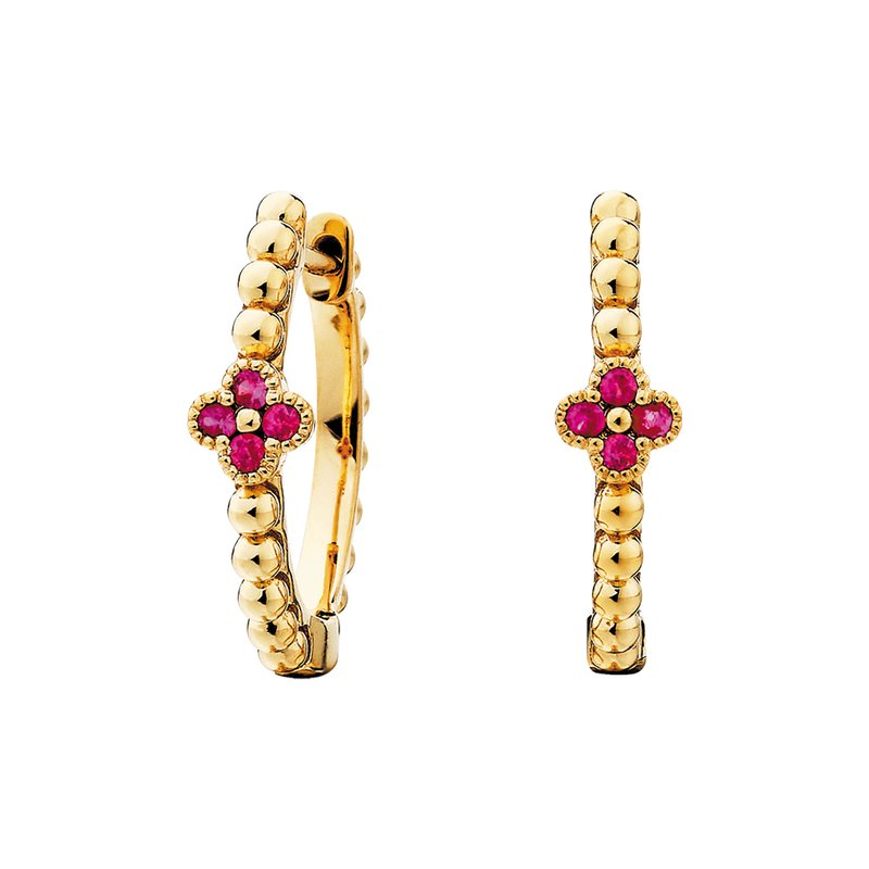 Rubies Nature Inspired Van Cleef Style Earrings in 10 Karat Yellow Gold