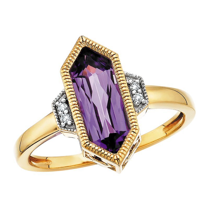 Amethyst Vintage Inspired Geometric Ring in 10 Karat Yellow Gold