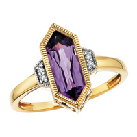 Amethyst Vintage Inspired Geometric Ring in 10 Karat Yellow Gold