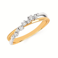 1/10cttw Modern Bypass Fashion Ring in 14 Karat Yellow and White Gold
