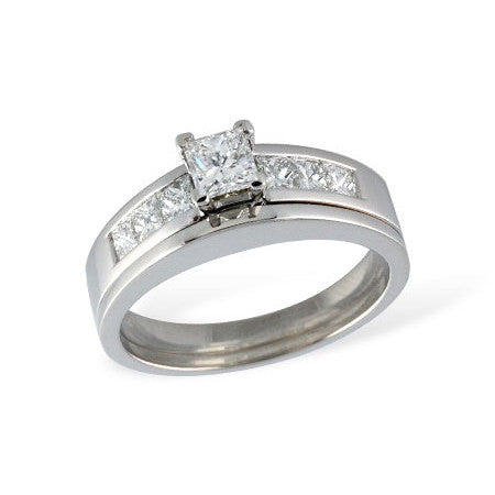 3/4cttw Classic Accented Wedding Set in 14 Karat White Gold