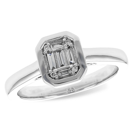 1/7cttw Vintage Inspired Mosaic Fashion Ring in 14 Karat White Gold
