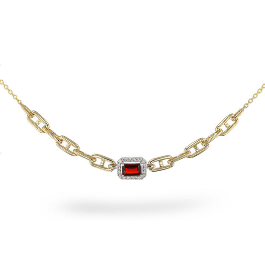 Garnet Statement Fashion Necklace in 14 Karat Yellow Gold