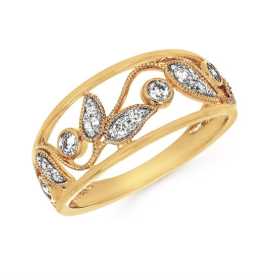 1/4cttw Nature Inspired Floral Fashion Ring in 14 Karat Yellow Gold