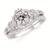 1-1/5cttw Nature Inspired Floral Wedding Set in 14 Karat White Gold