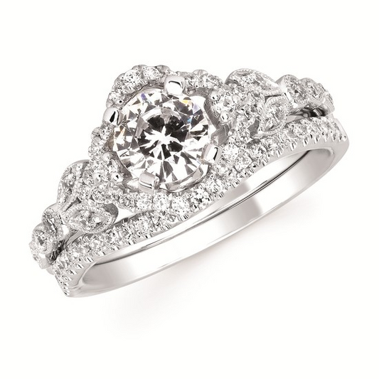 1-1/5cttw Nature Inspired Floral Wedding Set in 14 Karat White Gold