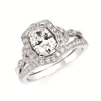 1-3/8cttw Vintage Inspired Halo Wedding Set in 14 Karat White Gold