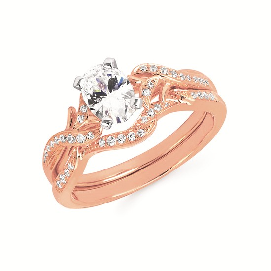 1.0cttw Nature Inspired Floral Wedding Set in 14 Karat Rosé Gold