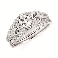 1-1/10cttw Vintage Inspired Swirl Wedding Set in 14 Karat White Gold