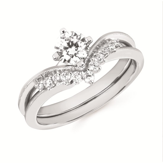 5/8cttw Modern Chevron Wedding Set in 14 Karat White Gold